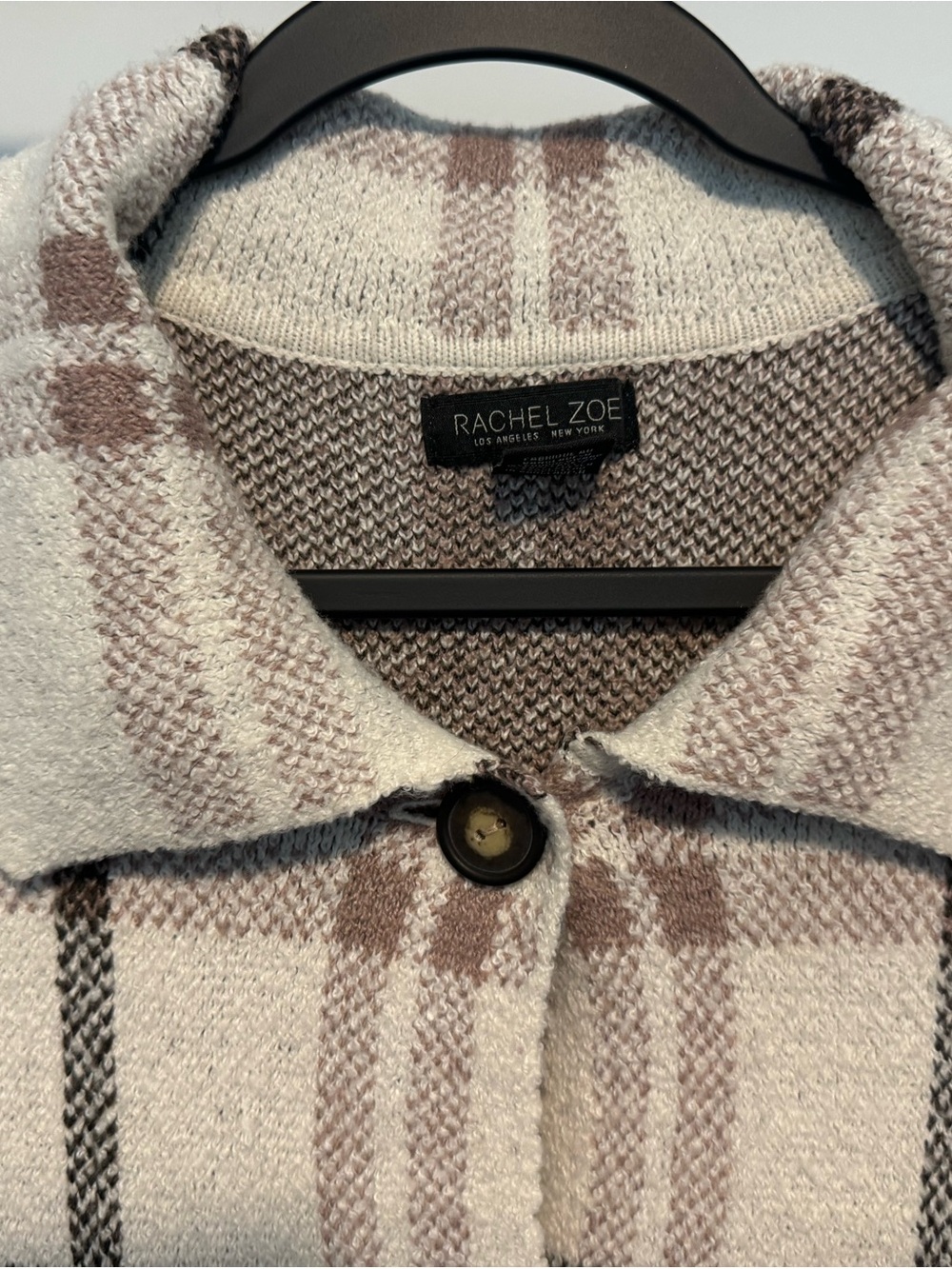 Cream Plaid Utility Shacket with Mauve and Black Checks - Picture 6 of 12